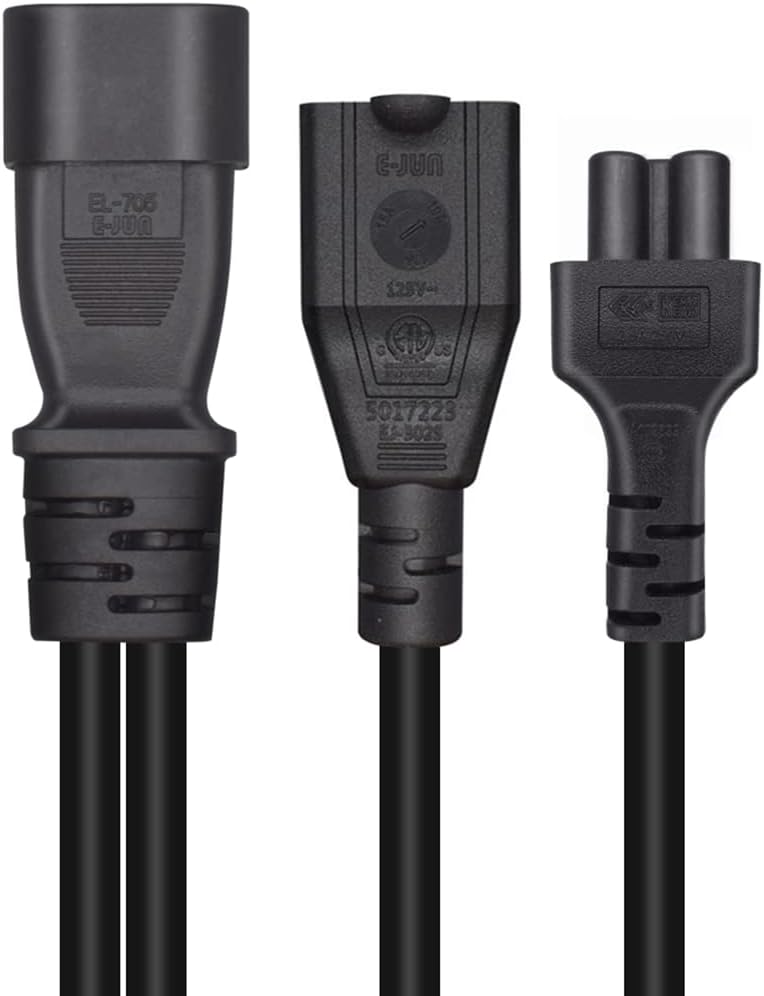 TEWOXIN IEC C14 to C5 + NEMA 5-15R Y Splitter Power Cord for Laptop Power & US Plug Devices, Space-Saving Adapter Cable(1FT/0.3M) - Image 5